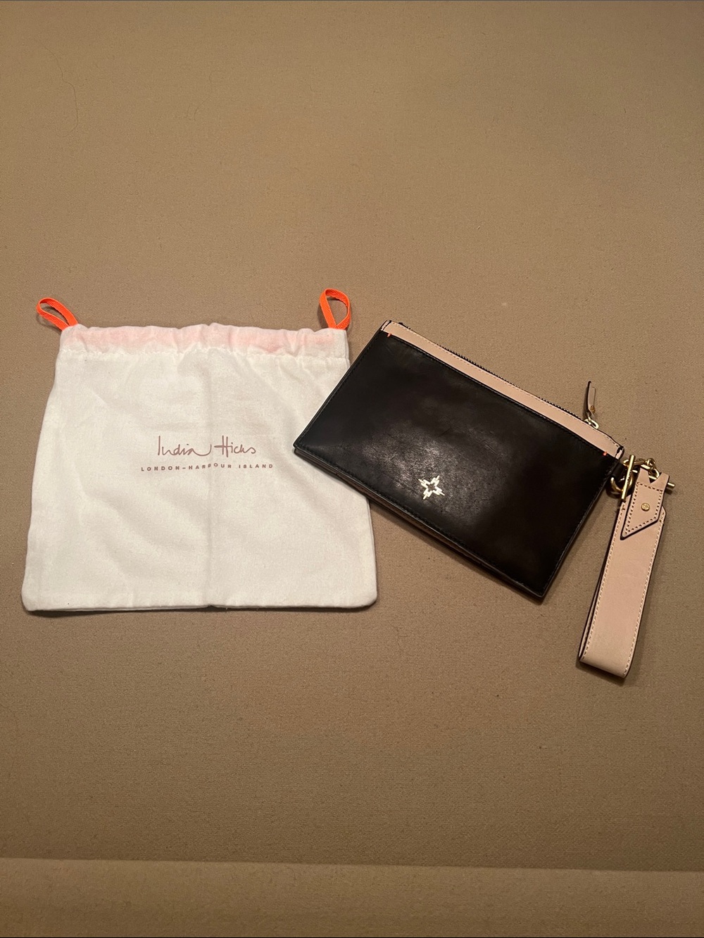 India Hicks Black & Tan Leather Wristlet